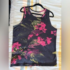 Nike Black Tank with Pink Floral and Yellow Accents